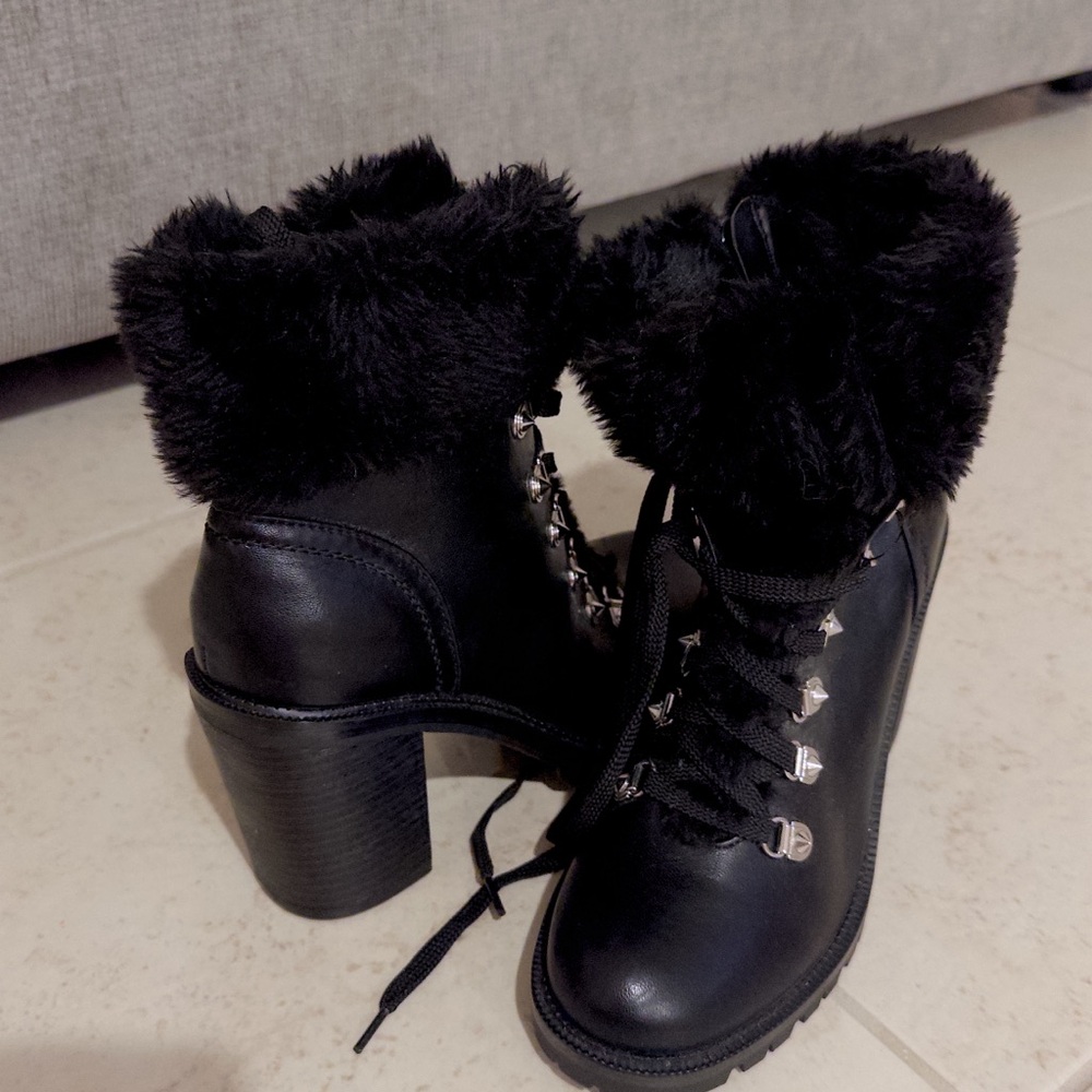 Black Faux Fur Ankle Boots